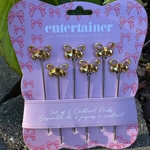 NWT Gold Bow Cocktail Picks Set of 6